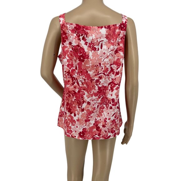 Ann Taylor Loft sleeveless top MP ruffle front floral red white pink - Picture 3 of 7